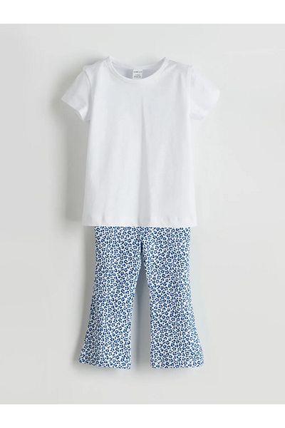 LC Waikiki Lcw Eco Blue Floral Girl's Leggings and T-Shirt 2 Pack
