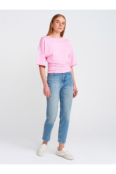 Dilvin 71779 - Pantaloni Mom Denim Albastru Lycra Decupați cu Laser