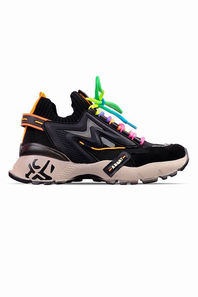 Lal Shoes & Bags حذاء رياضي نسائي ملون برباط - أسود