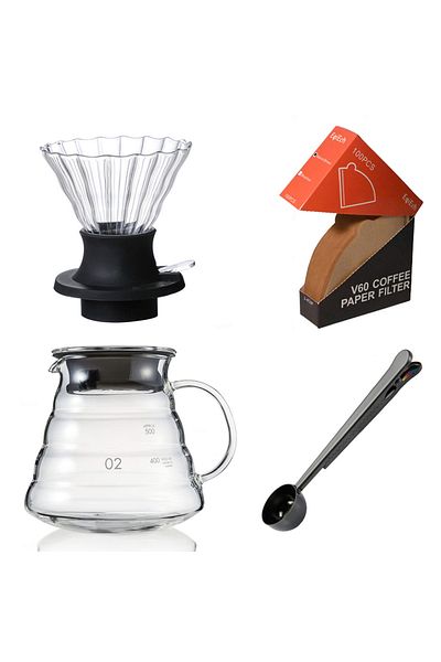 EqiEch V60 Drip Coffee Set,4 in 1 Drip Brew Pour Over Coffee Maker Set,with Glass Drip Filte&Switch