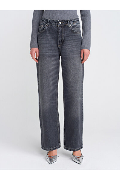 Dilvin 71771 Pantaloni din denim relax cu picior tub-Negri