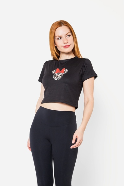 Sekizbiraltı M. Mouse Printed Black Crop Top