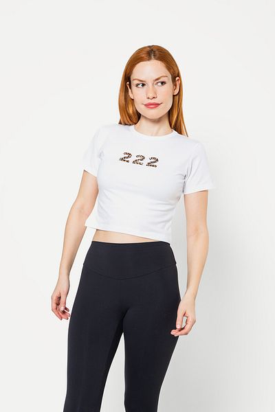 Sekizbiraltı 222 εμπριμέ λευκό Crop Top