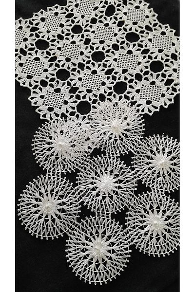 Papatyam Hand Knitted Crochet 1 Piece Square Napkin(21X21) 1 Piece Lace(19 cm in Diameter)Handcrafted Lace/Vintage/