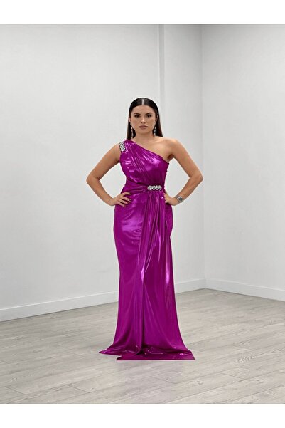 Arin Beli Omzu Taş Detaylı Uzun Elbise 39707