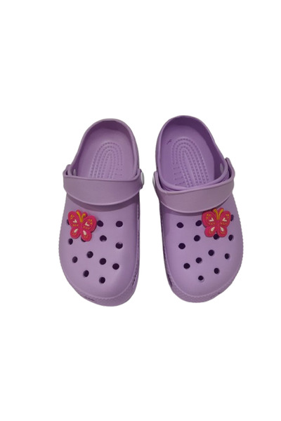 Akım Baby Kids Lilac Colorful Flower Figured Anti-Slip Orthopedic Sandals Slippers
