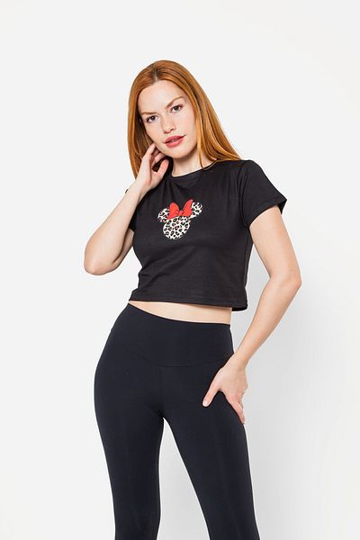 Sekizbiraltı Top crop negru cu imprimeu M. Mouse