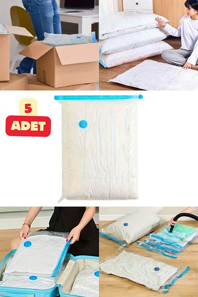 Vekorr 5 Pieces 3 Different Sizes Vacuum Multi-Purpose Storage Bag Pillow Quilt Clothing Storage Bag Set