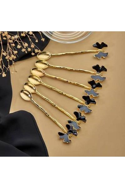 Set of 6 small butterfly spoons, black, made in Turkey
