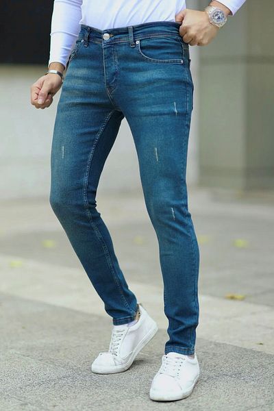 DOPPİO'N DENİM Men's Green Tinted Slim Fit Skinny Leg Laser Jeans