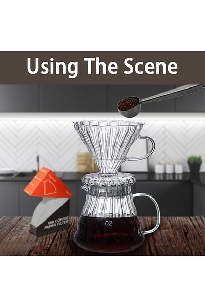 EqiEch V60 Pour Over Coffee Maker Set Size 02 Drip Brew Coffee Set Machine 4-Piece