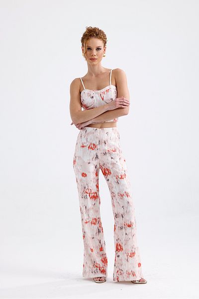 Sense Pantaloni cu paiete cu picioare largi |   Pnt32440 Batik alb portocaliu