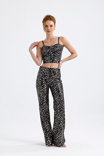 Sense Бюстгальтер з блискітками та блискучою застібкою | BUS32675 Чорний Золотий Леопард