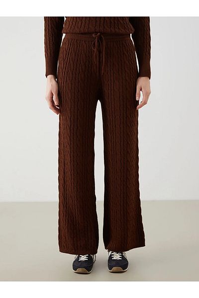 LC Waikiki Lcw Modest Brown Elastic Waist Self Patterned Women's Knitwear Pants