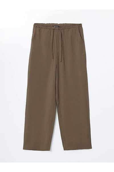 LC Waikiki Lcw Modest Khaki Women's Wide Leg Pants with Elastic Waist