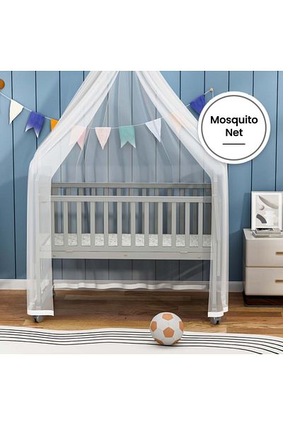 TEKNUM 7 in 1 Convertible Kids Bed & Bedside Crib w / Mattress, Mosquito net (0 - 12yrs) - Grey