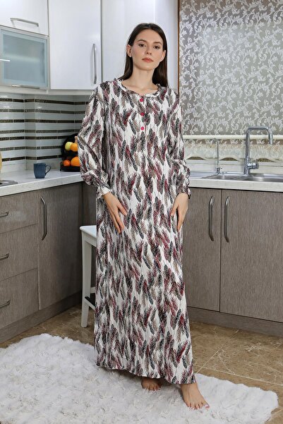 Akbeniz Red Long Sleeve Combed Nightgown & Home Dress - 25500