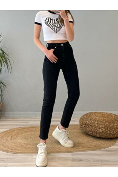 WODDİ Νέο Μοντέλο Μαύρο Boyfriend Jeans Ψηλόμεσο Lycra Στενό Τζιν 2025