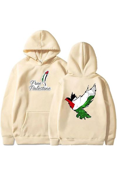 aynewmoda Free Palestine Printed Hooded Oversize Sweatshirt