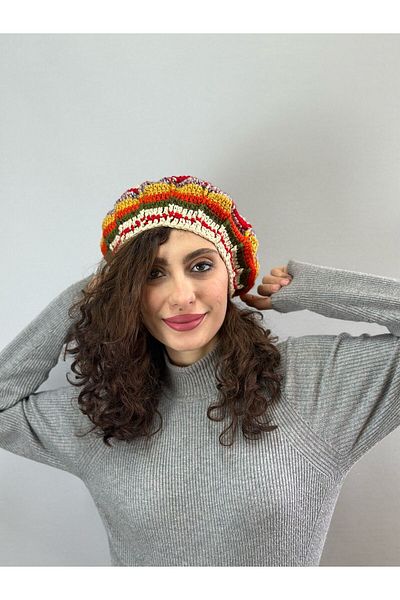 Gönülden Tasarım Hand Knitted Colorful Soft French Women's Painter Beret