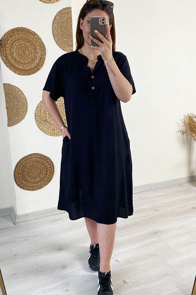 İstangül Butik Rochie de lungime midi din bumbac, viscoză, cu guler