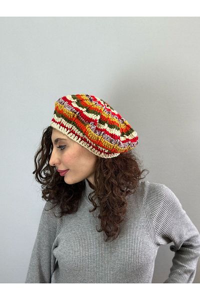 Gönülden Tasarım Hand Knitted Colorful Soft French Women's Painter Beret