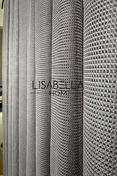 LisabellaHome Elegance Sparkle Anthracite Tulle Curtain with Honeycomb Floor (1X2 Sparse Pleated)