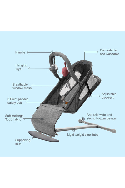 TEKNUM Baby Bouncer w/ Grab Toys - Dark Grey
