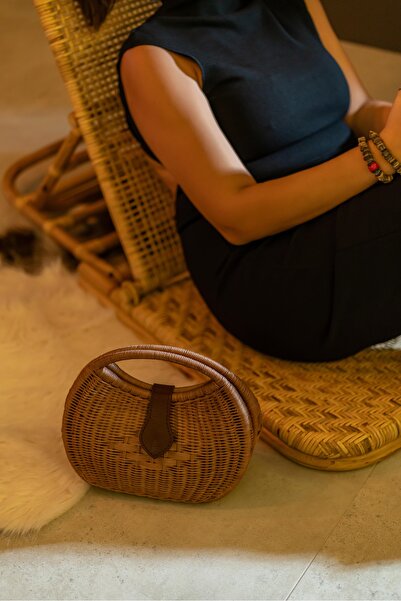 Viva La Vita Bambu Doğal Bambu & Rattan Deri Kapamalı El Yapımı Çanta