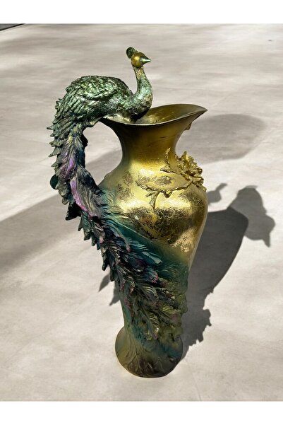 Peramari Διακοσμητικό Βάζο Παγώνιας από Πολυεστέρα Πορτοκαλί Πράσινο Χρυσό