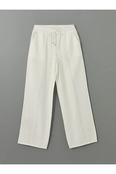 LC Waikiki Γυναικείο παντελόνι LCW Modest White με ελαστική μέση με φαρδύ πόδι
