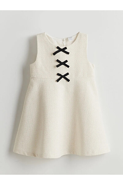 LC Waikiki LCW Kids Ekru Pamuklu Kurdele Detaylı Kız Çocuk Elbise