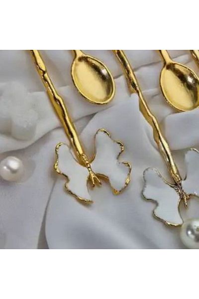 Generica Butterfly small spoon set, gold and white, made in Turkey