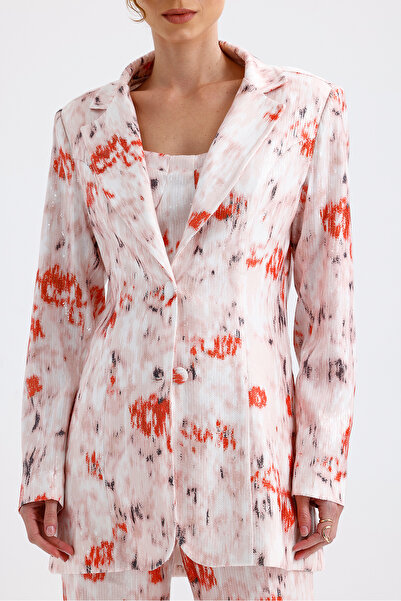 Sense White Orange Print Sequined Evening Dress Jacket - Ckt34264