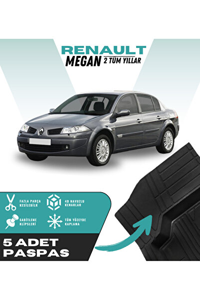 Kingstar Renault Megan 2 Tüm Yıllar 5'li Paspas Seti Yüksek Kalite Kesilebili...