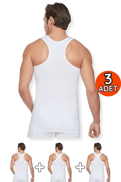 Pamuksu Tutku 0118 Men's White Rib Sports Undershirt - Pack of 3