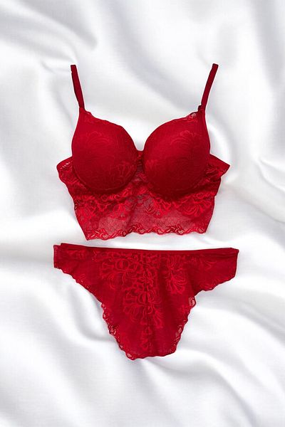 BLİSS WEAR FASHION Women's Lace Detailed Supported Bra Panty Set