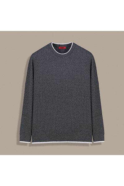 Sarar Pulover din tricot gri antracit cu model 0 guler