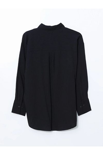 LC Waikiki LCWAIKIKI Klasyczna czarna teksturowana koszula damska oversize