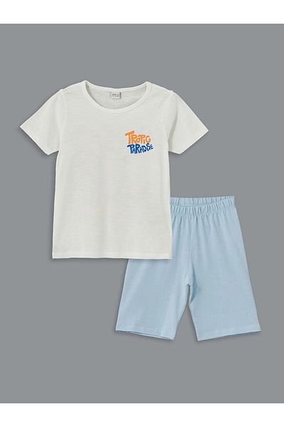 LC Waikiki Lcw Eco White Crew Neck Boy's Pajamas Set with Shorts