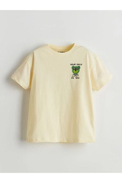 LC Waikiki Lcw Kids Yellow Crew Neck Boy's Pajamas Set with Shorts