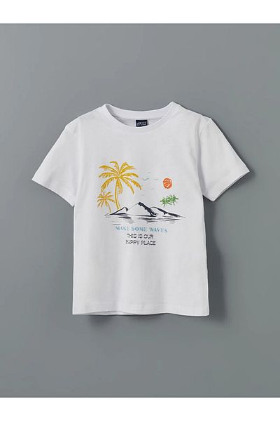LC Waikiki Lcw Eco White Crew Neck Boy's Pajamas Set with Shorts