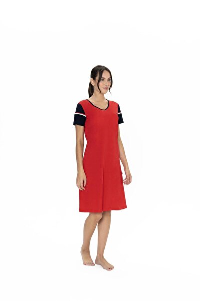 U.S. Polo Assn. Us Polo 100% Cotton, Women's Wide V-Neck, Short Sleeve, Midi Nightgown