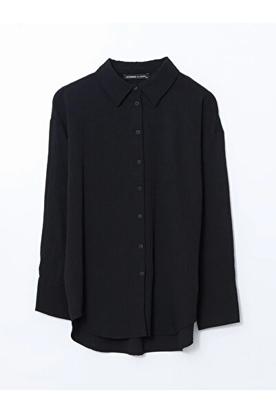 LC Waikiki LCWAIKIKI klasszikus fekete texturált oversize női ing