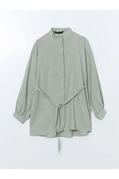 LC Waikiki Tunica de cămașă pentru femei LCW Modest Green Judge Guler amestecat de in
