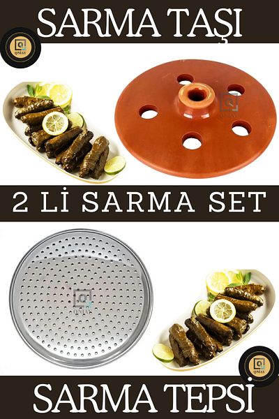 QNİAY Set of 2 Stainless Fountain Wrapping Cooking Apparatus Tray |   Wrap Baking Stone Cover Unglazed Pottery