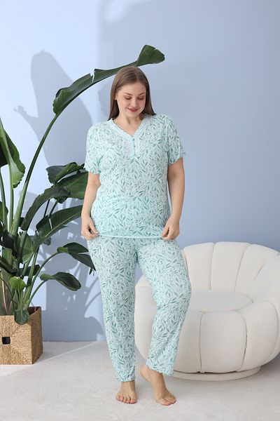 SEBOTEKS Women's 100% Cotton Short Sleeve Plus Size Pajamas Set 50200