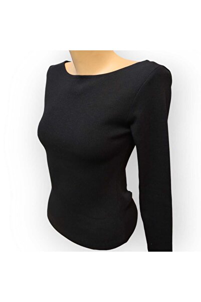 Zeynep Öykü Style Black Boat Neck Ribbed Camisole Body Blouse