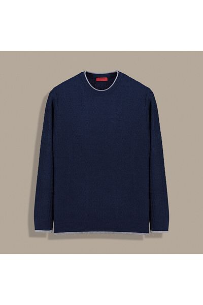 Sarar Interviu Sarar 0 Pulover din tricot albastru indigo cu model de guler