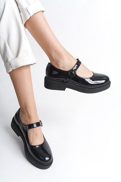 Modabuymus Maryba Black Patent Leather Banded Round Toe Mary Jane Ballerina Casual Shoes